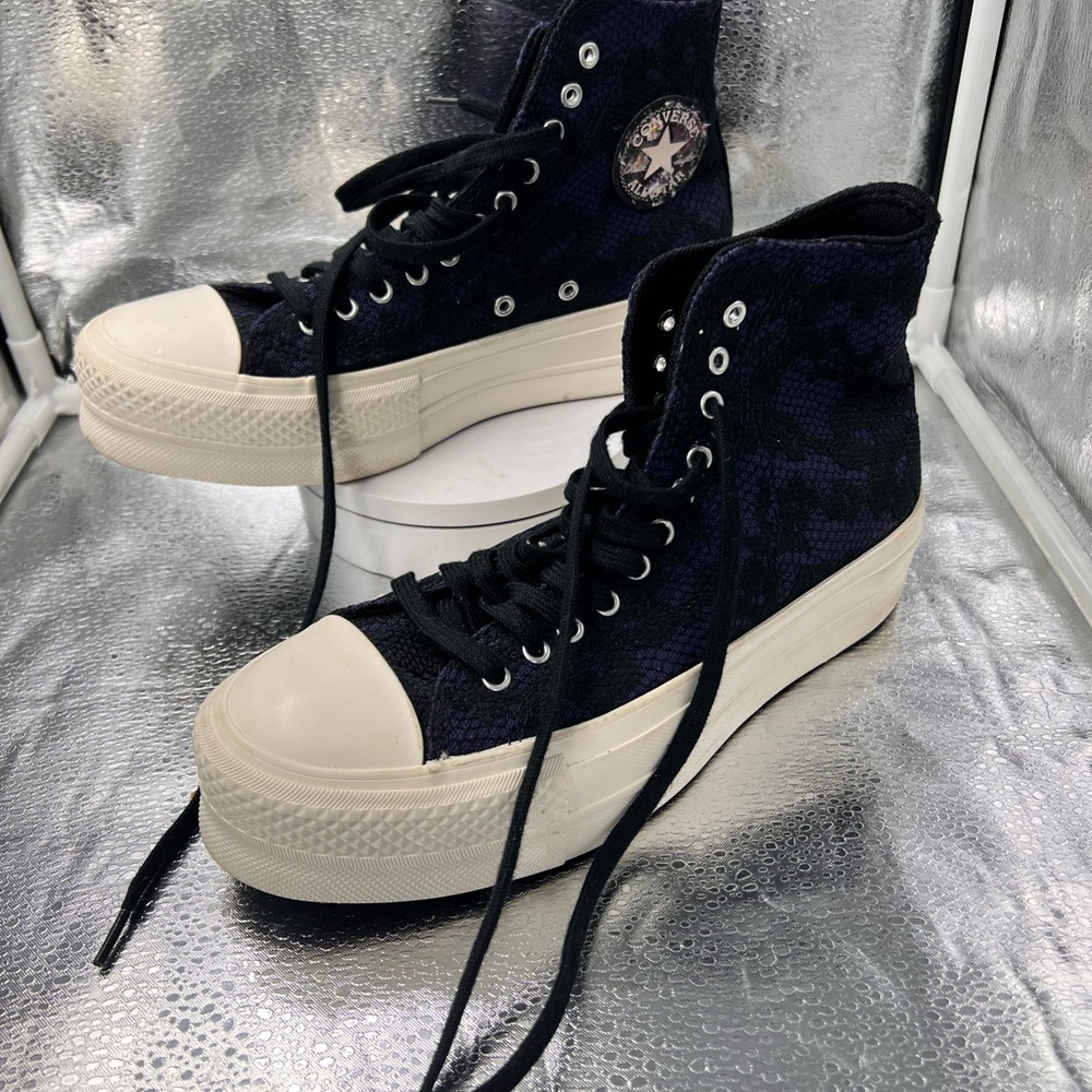 Blue lace converse sneakers
